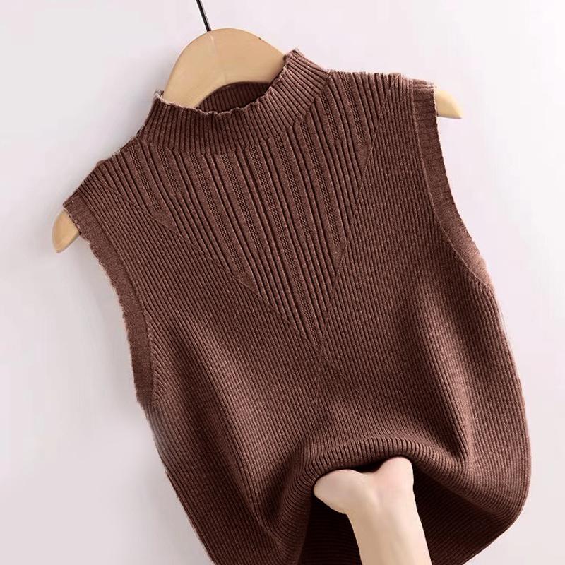 Summer Korean Solid Color Half Turtleneck Sleeveless Casual Knitted Vest For Women