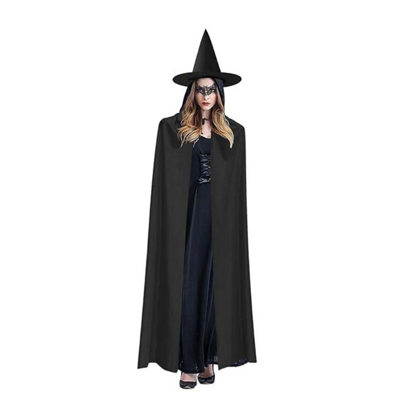 Women Witch Hat with Witch Cloak Lace Eye Mask Women Witch Cosplay Accessory Adult Halloween Costume for Masquerade