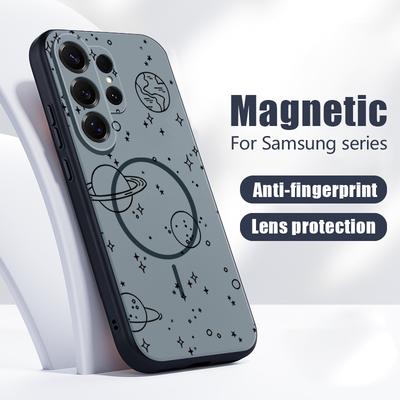 Line Stars Planet Pattern Case For Samsung Galaxy S26 Ultra S25 Edge S24 Plus S23 FE S22 A54 A55 A56 5G Magnetic For Magsafe Matte Cover