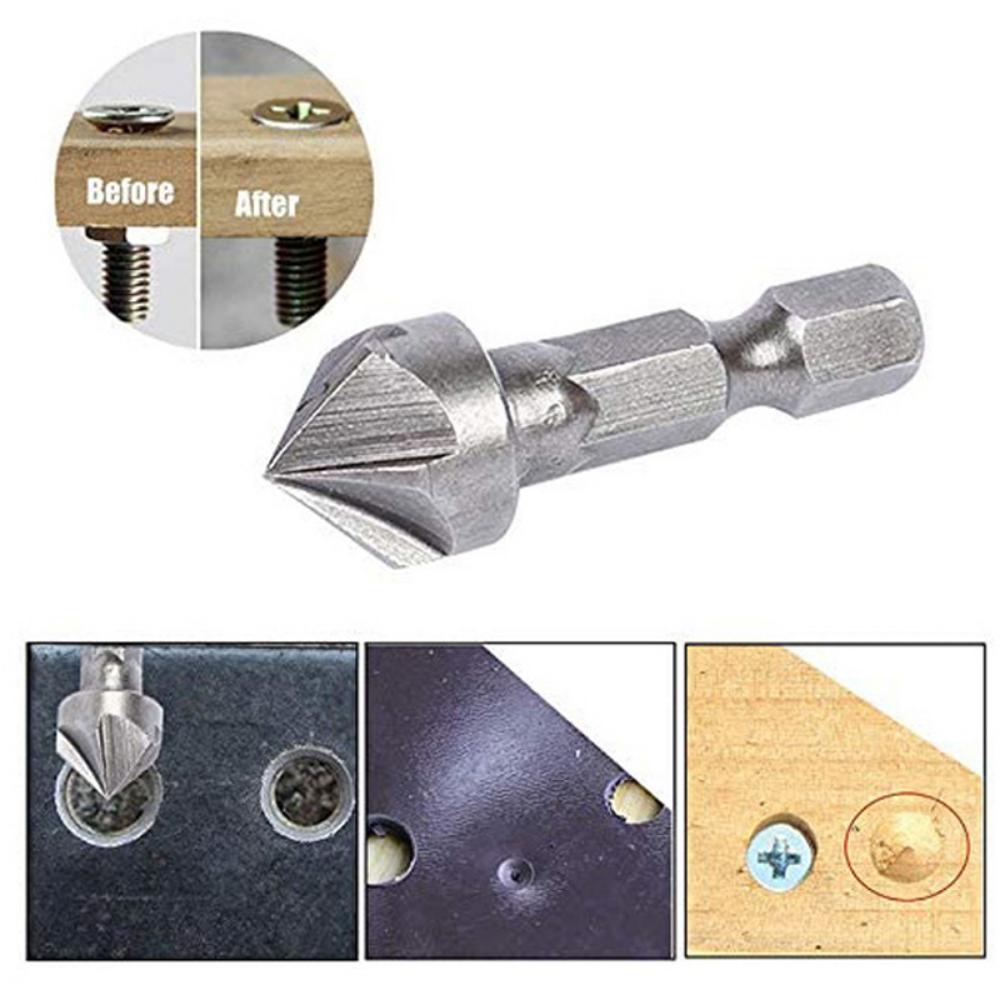 1/3 Pcs Hexagonal Shank Six-Blade Chamfering Tool - Carbon Steel Sandblasted, for Woodworking Hole Opener and Countersink