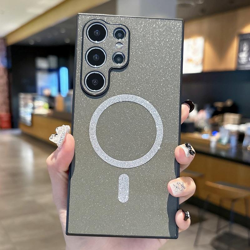 Fashion Glitter Matte Magnetic Phone Case For Samsung Galaxy S25 S24 Ultra S23 S22 for Magsafe Slim Shockproof Soft TPU Lens Protection Bumper Cover