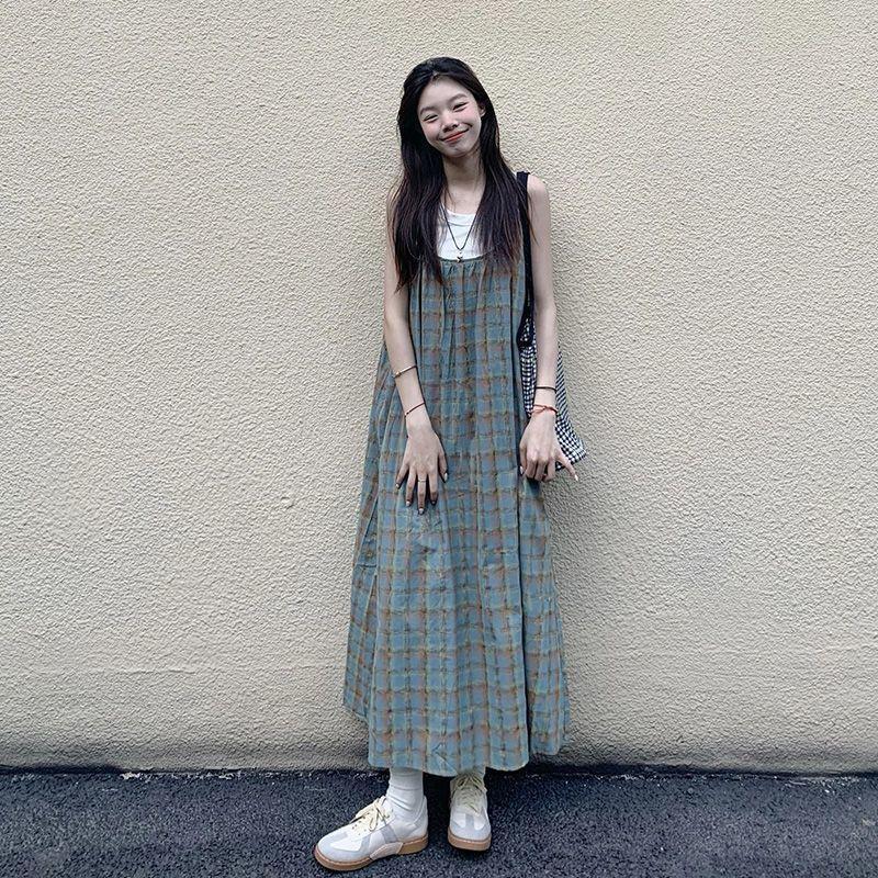 

Plus Size 300 Jin Retro Strappy Slimming Suspender Dress for Summer - Fashionable and Versatile Skirt for Women 4XL (Recommended 200-240 Jin)