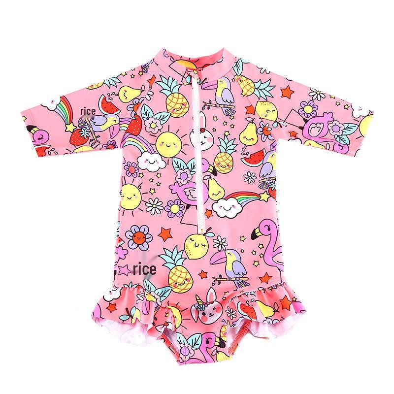 Cross-Border Kids Floral Short Sleeve Swimsuit - European & American Style Sun Protection Beachwear L