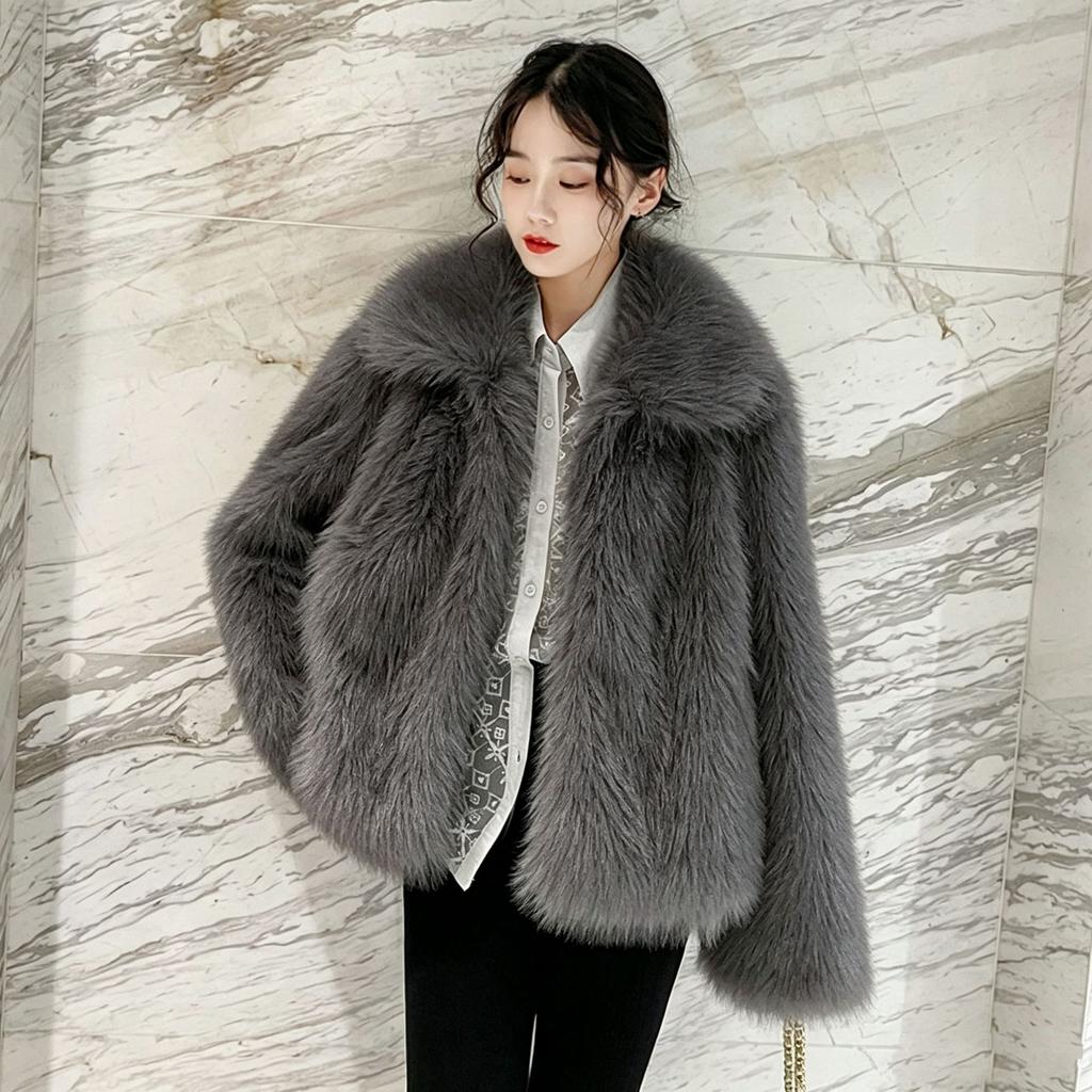 Autumn and winter new imitation fox fur environmentally friendly light thickened short coat jacket padded short