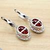 Oval Red Zircon Jewelry Drop Earrings Silver Color Dangle Earring For Women Free Jewelry Box