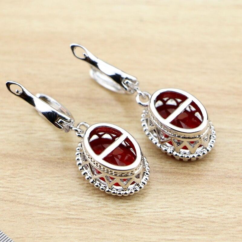 Oval Red Zircon Jewelry Drop Earrings Silver Color Dangle Earring For Women Free Jewelry Box