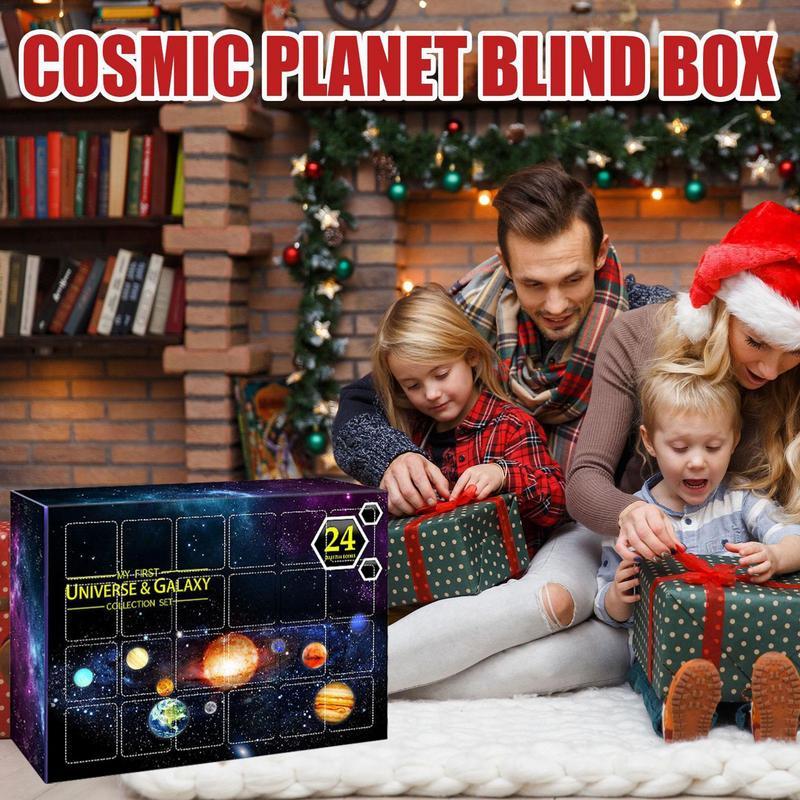 Galaxy Christmas 24 Days Advent Calendar Gift Box 2024 New Year Countdown Kids Teens Planet Universe Glass Beads Marbles Toys
