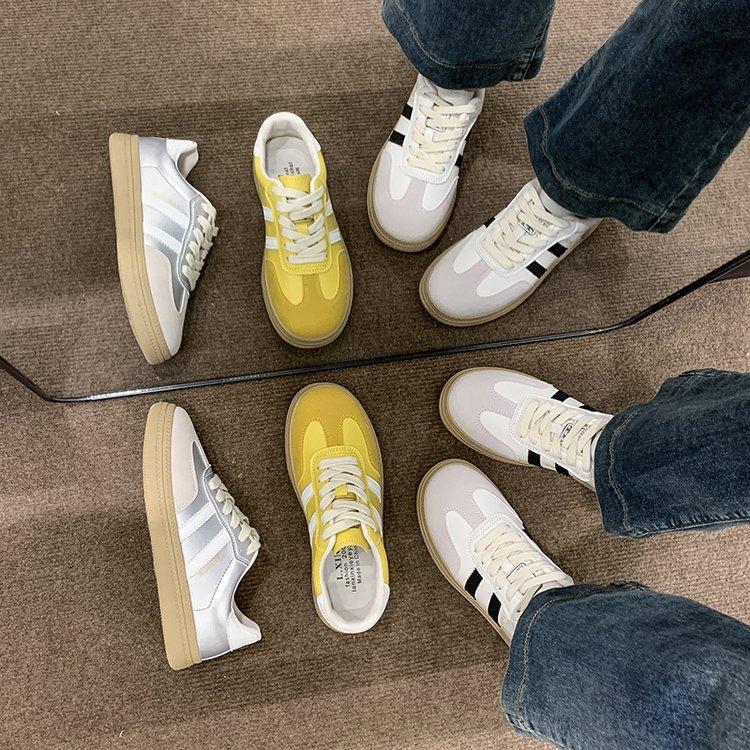 Internet celebrity flat-soled German training shoes 2025 summer new thick-soled retro lightweight board shoes women's sports and leisure white shoes