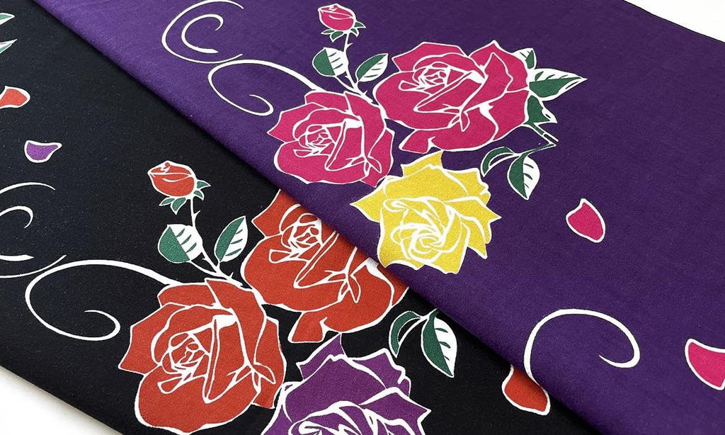 Dyeing Anbo Hand Towel and Edo Authentic Dyed Cotton Made In 35cm X 100cm "Roses Night, Purple" 100% Tokuoka, Japan,