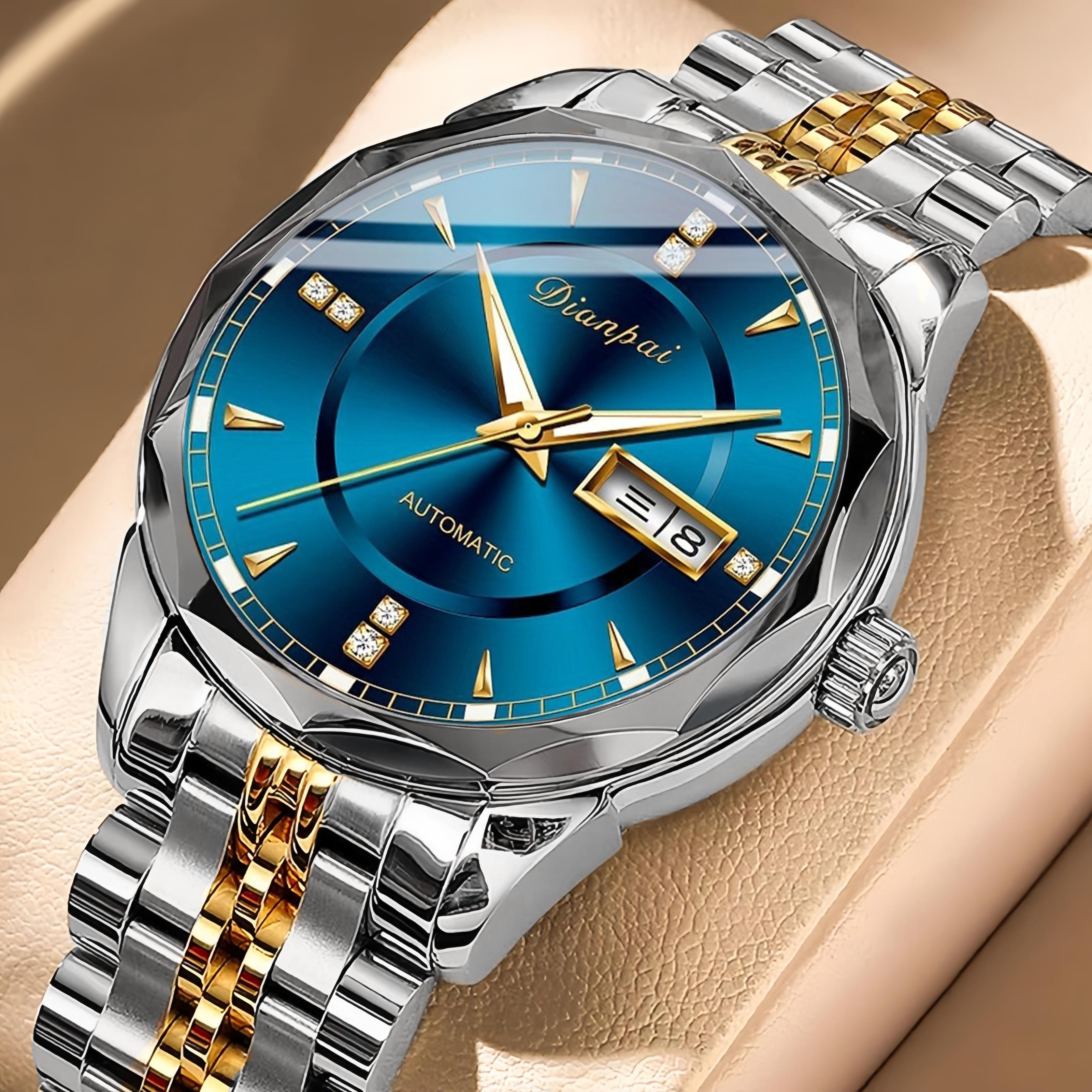 

Мужские полностью автоматические механические часы, водонепроницаемые, светящиеся, с ремешком из нержавеющей стали, модные наручные часы синий