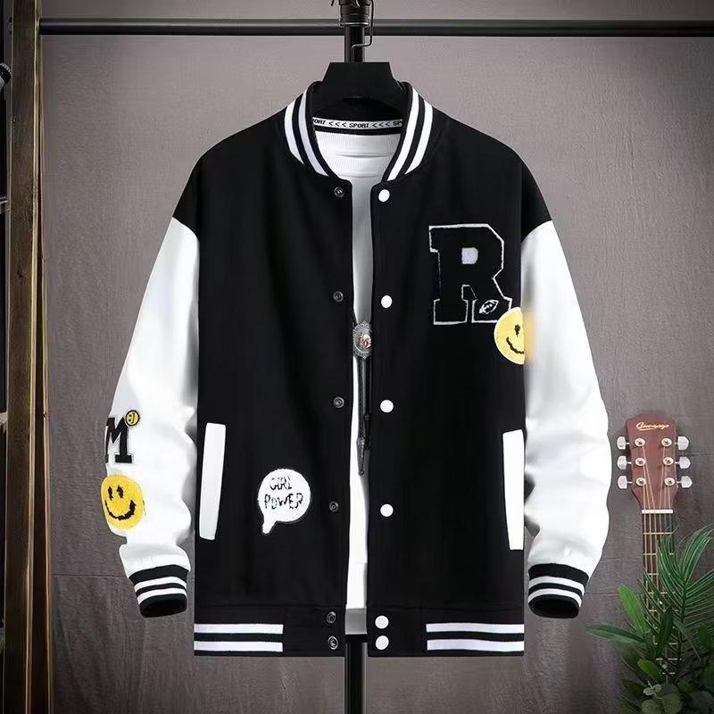 Men's Color-Block Print Baseball Jacket for Students