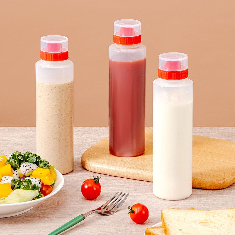 Large Caliber Squeeze Condiment Bottle Multi-hole Spout Ketchup Salad Sauce Oil Honey Dispenser Kitchen Storage Container