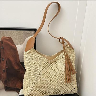 Sommer Vielseitiger Hängeanhänger Gewebte Tasche Modische Ausgesparte Freizeit Grasgewebte Tasche Strandtasche Einzelne Schulter Damen Tasche