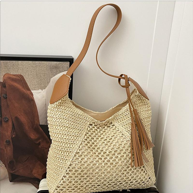 Yogodlns Borsa in Paglia Intrecciata Versatile da Appendere Estiva alla Moda con Lavorazione a Intreccio Vuota Borsa da Spiaggia in Erba Intrecciata a Mano Borsa a Spalla Singola da Donna