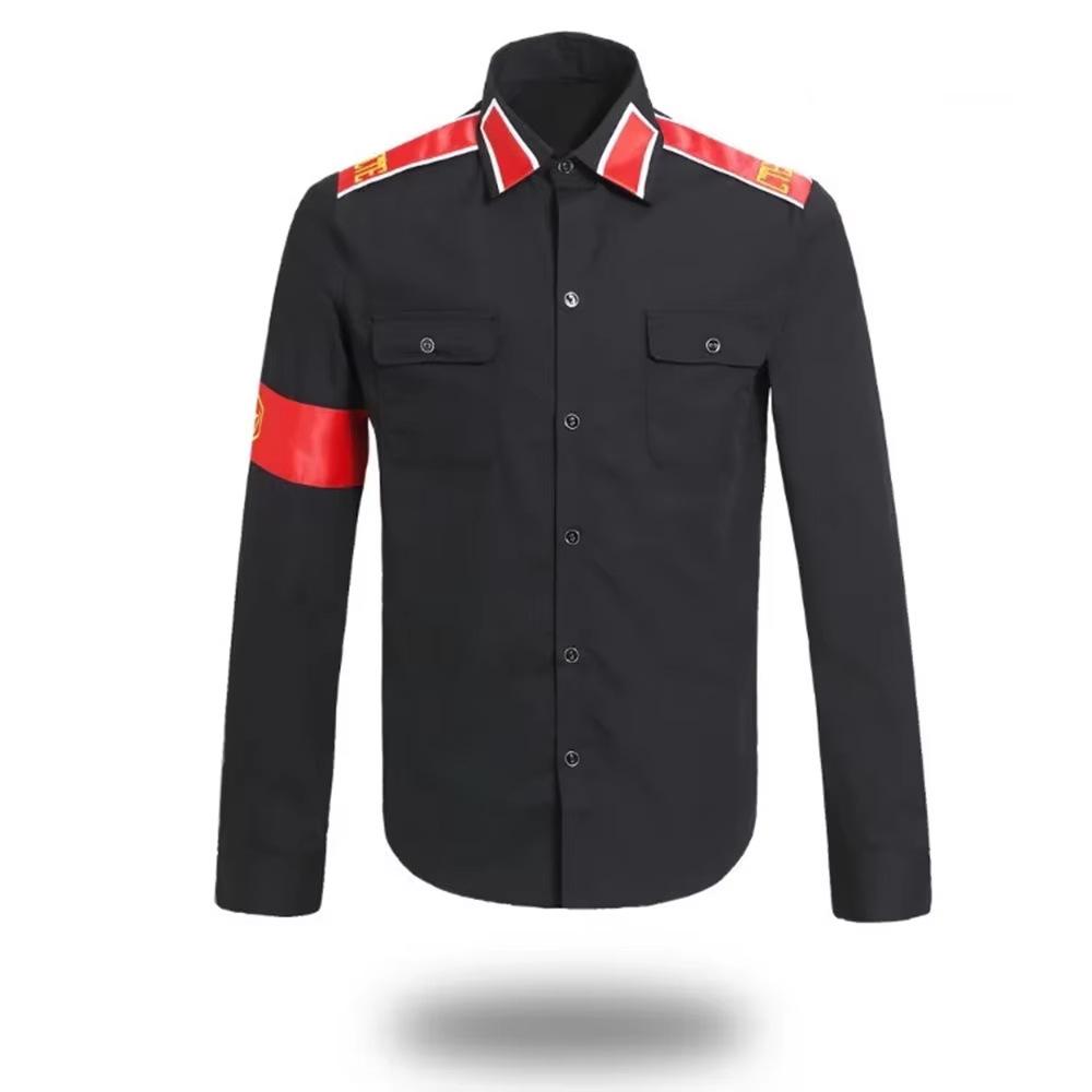 Michael Jackson Anti-Oorlog Militair Shirt Heren Vintage Knoopsluiting Shirt Met Epauletten Iconische Popster Cosplay Kostuum Outfit XS black