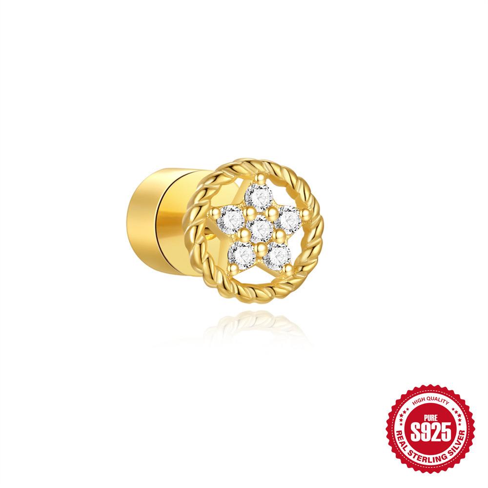 S925 Sterling Silver Daily Versatile Geometric Diamond-Set Cartilage Spiral Thick Bottom Flat Back Piercing Earrings Earrings Women