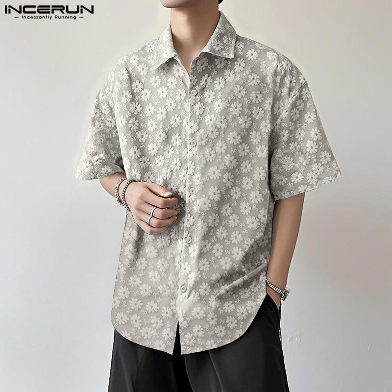 

INCERUN Oversized Men Lapel Neck Texture Flowers Casual Shirts M чёрный