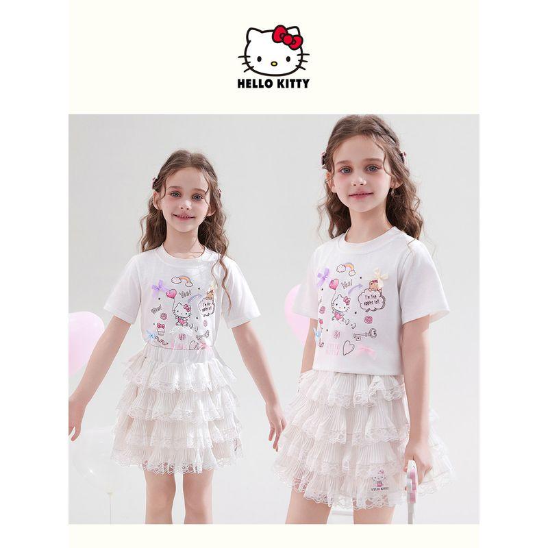 Hellokitty Girls Summer Suit 2025 New Short-Sleeved Girl Skirt Kidsren's Summer Suit Two-Piece Trendy Set