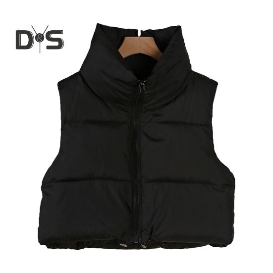 

Зимний женский жилет, пальто с воротником-стойкой, защита шеи, утолщенный мягкий жилет на молнии, кардиган без рукавов, однотонный женский пуховый жилет на шнурке S чёрный