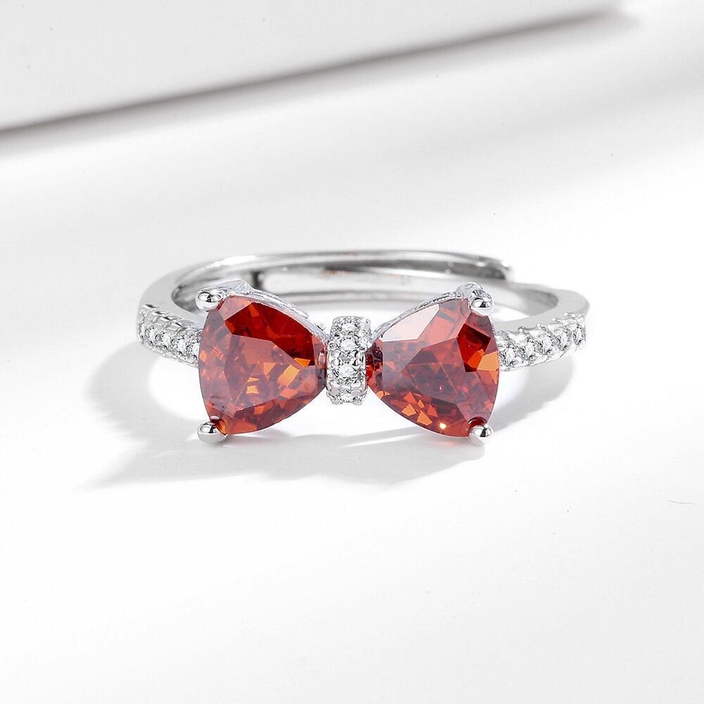 Copper Ruby Zircon Bow Ladies Sweet Design Light Luxury Ring