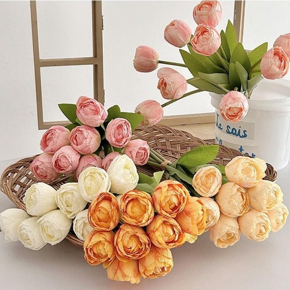 9pcs/bunch Silk Artificial Tulip 39cm Fake Flower Realistic Faux Tulip Bouquet Home