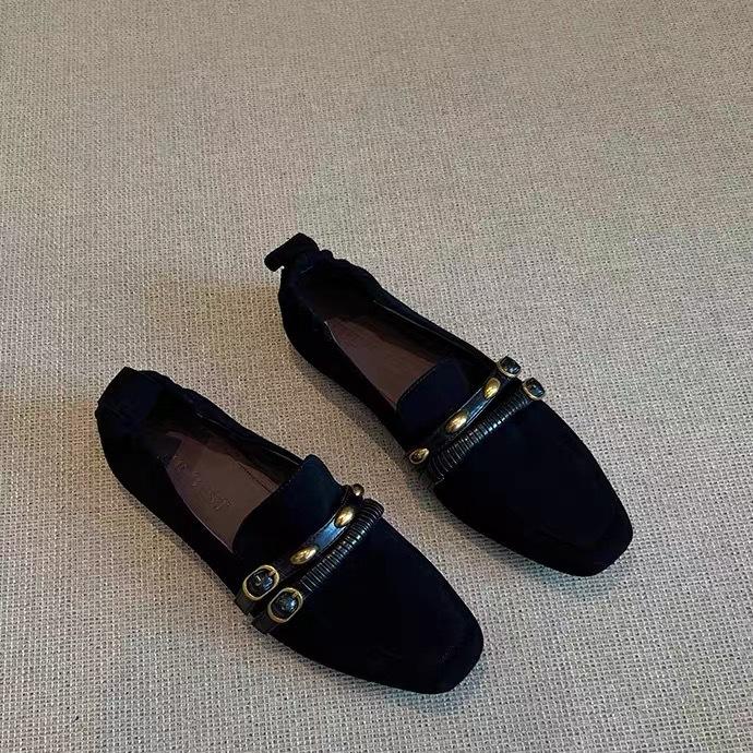 

Sheepskin version~ British style retro square head one-pedal loafers women s commuting versatile leather comfortable flat shoes 40