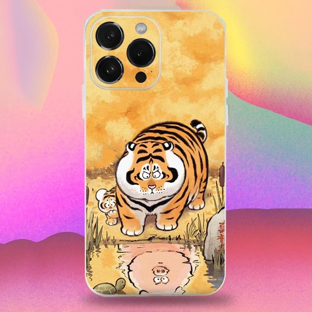 Cartoon Fat Tiger Phone Case For iPhone 16,15,14,13,12,11 Pro,Max,Plus,X,XS,XR,SE,Mini Transparent Silicone Soft iPhone13PROMAX