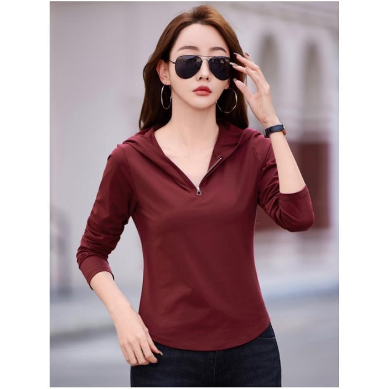 Damen Frühling Einfarbig V Langarm Slim Top Einfarbig Schlicht Bequemes T-Shirt