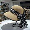 Fairy wind polka dot bow straw hat female summer outing straw weaving sunscreen visor sweet beach fisherman basin hat