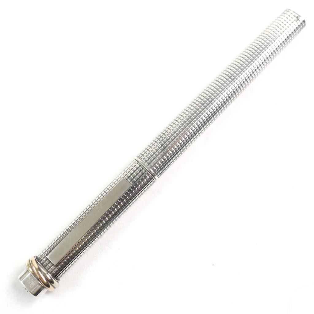 Great Cartier Ballpoint pen Trinity logo engraved cap style Silver grid pattern mens Used