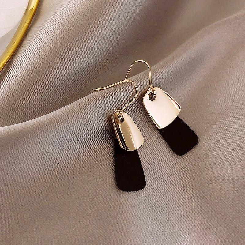 

INS Women s Classy Black Best Selling Unique Elegant Earrings Black + Gold [Gold Plated]]