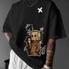 Men's 100% Pure Cotton Fashionable Casual Sports Loose Trendy Doll Graffiti Printed Round Neck Short Sleeved T-shirt Top - Me...