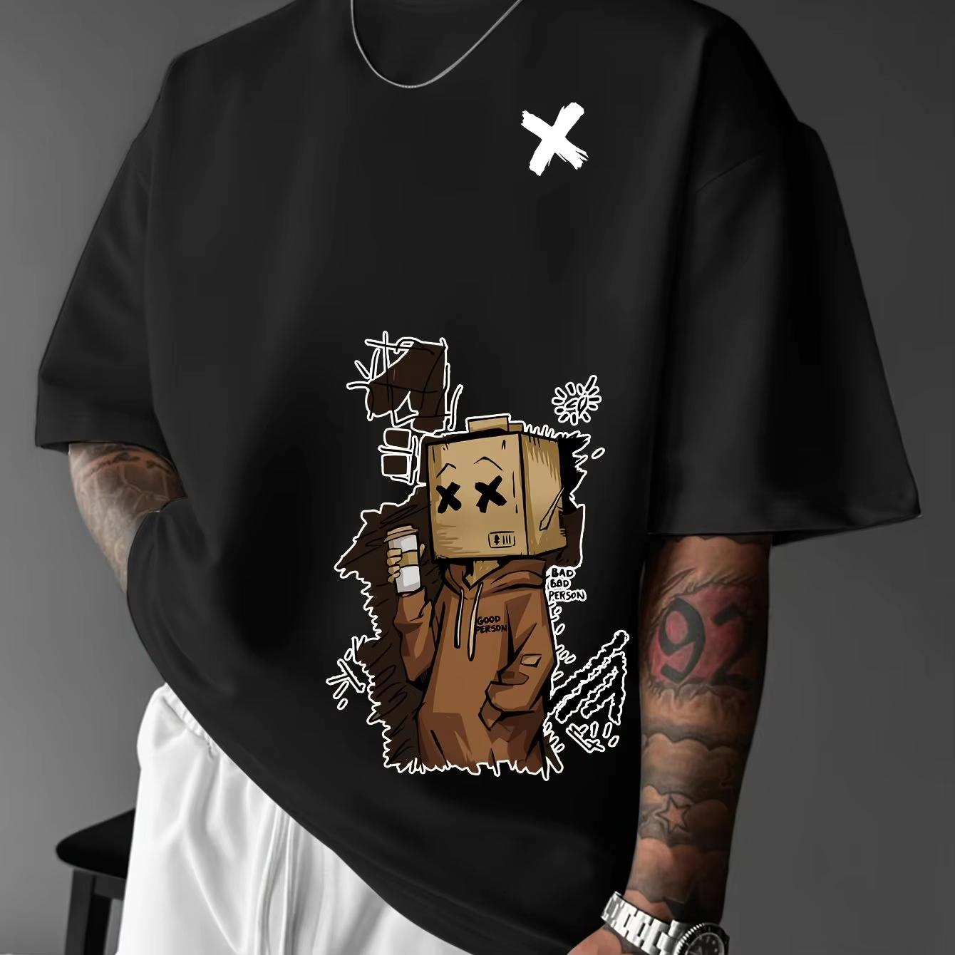 Men s 100 Pure Cotton Fashionable Casual Sports Loose Trendy Doll Graffiti Printed Round Neck Short Sleeved T-shirt Top - Me S разноцветный 1450₽
