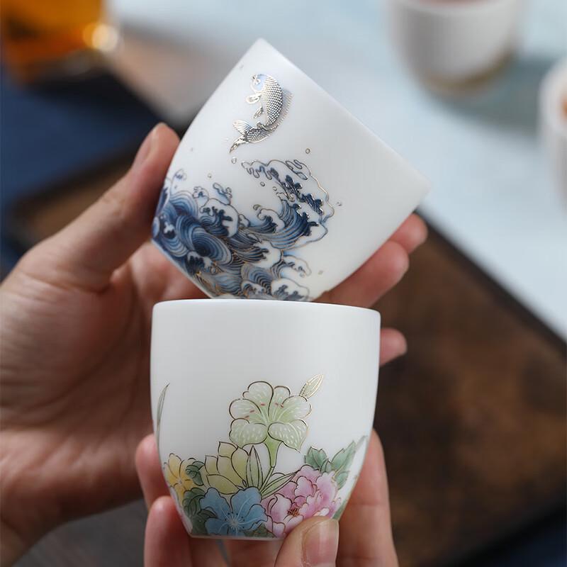 MULTIPOTENT Chinese White Mutton Fat Jade Kung Fu Tea Master Cup Gift Set
