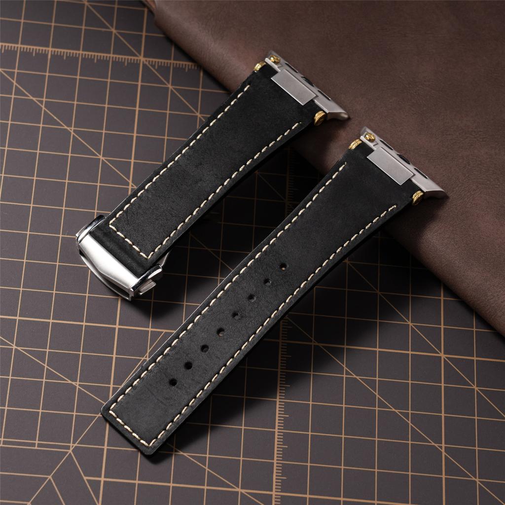 Genuine Leather Strap for Apple Watch Ultra 3 2 49mm Series 11 10 46mm Crazy Horse Leather Band for Iwatch 9 8 7 6 Se3 45mm 44mm