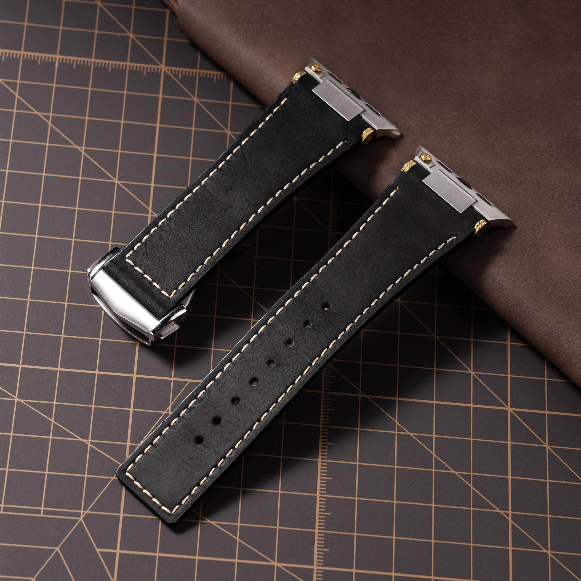 

Genuine Leather Strap for Apple Watch Ultra 3 2 49mm Series 11 10 46mm Crazy Horse Leather Band for Iwatch 9 8 7 6 Se3 45mm 44mm Series6 5 4 Se 44mm