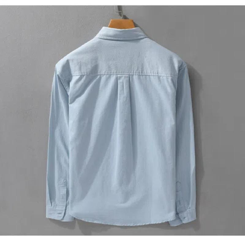 Koszule z długim rękawem na wiosnę i lato dla mężczyzn Codzienny jednolity kolor Casual Top Kołnierz z klapami 100 bawełny Guziki Koszula Prosty styl Odzież męska