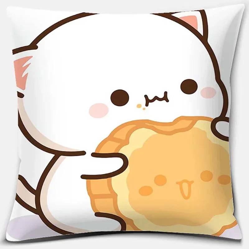 45X45Cm Cartoon Cute Pillow Case Mocha Mochi Peach Cat Cushion Cover Pillow Cover Decorative Pillows For Sofa Car Pillowcase