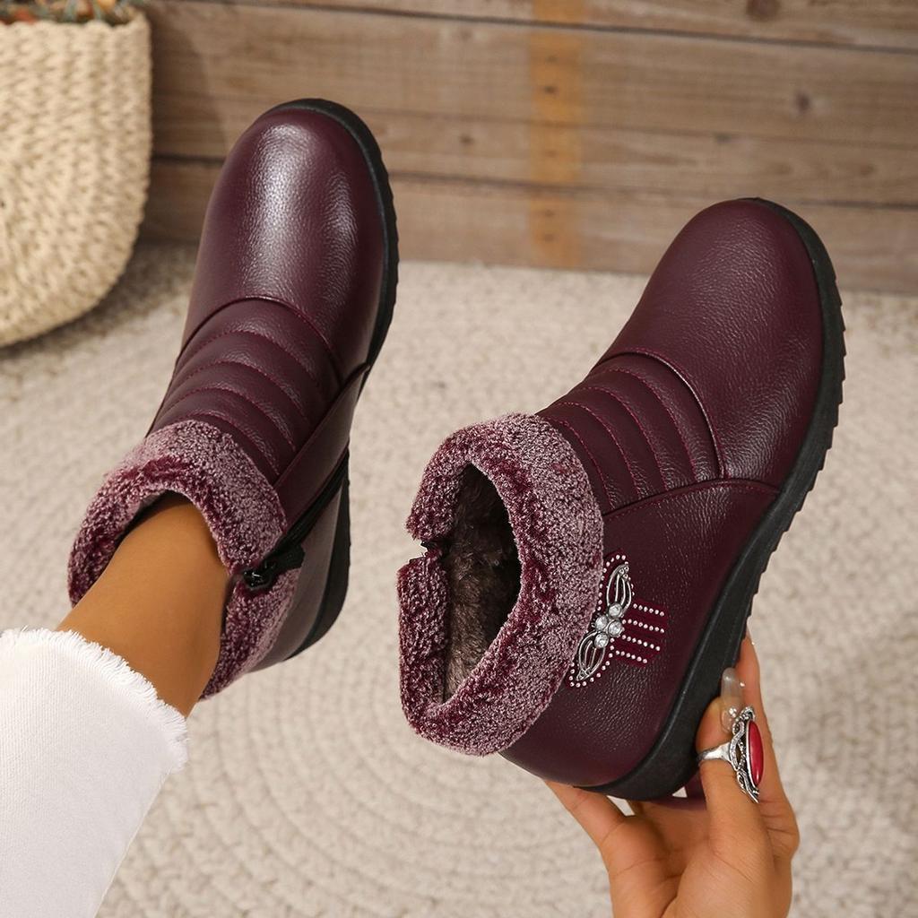 Warm Mother Cotton Shoes 2025 Velvet Boots Women's Short Boots Soft Sole Non-slip Lazy Leather Shoes Middle-aged and Elderly Women's Shoes