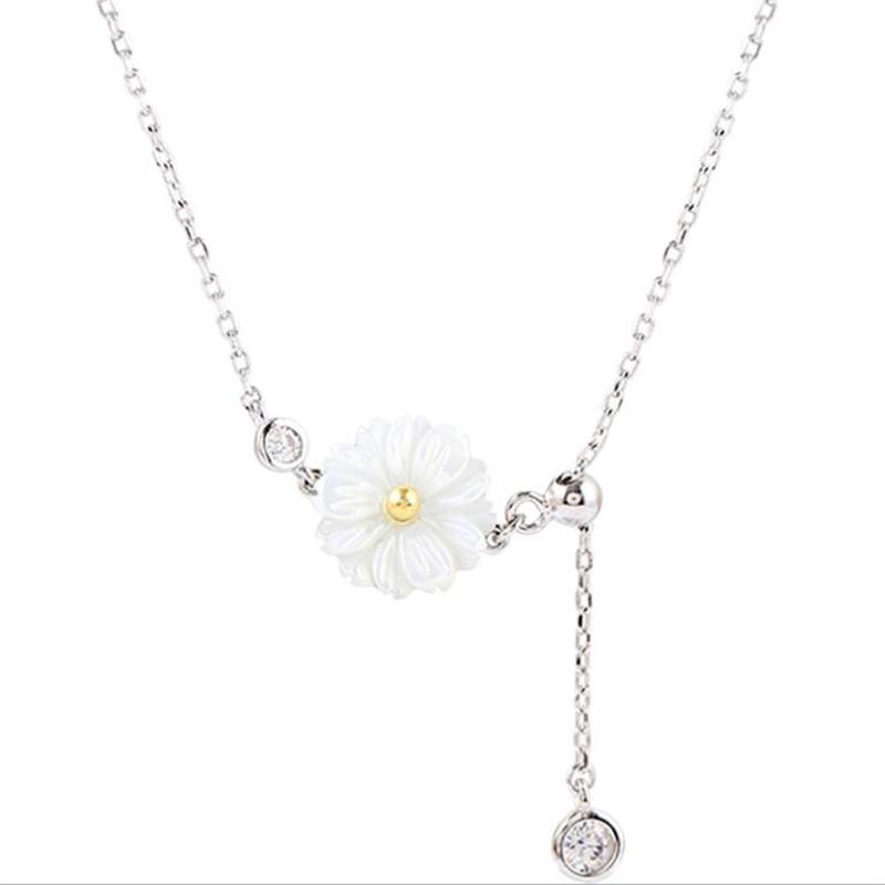New Temperament Small Daisy 925 Sterling Silver Jewelry Personality Shell Popular Flower Clavicle Chain Necklaces TYB375