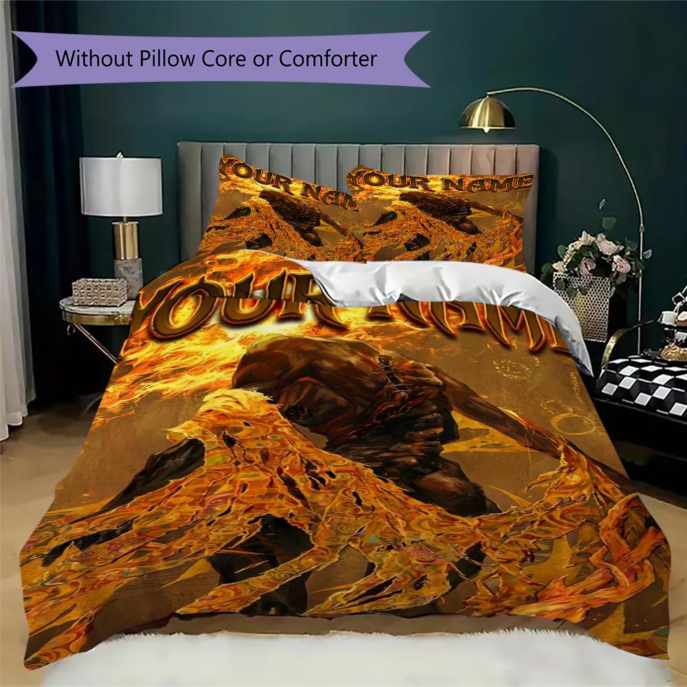 Custom Name Elden Ring Pattern Bedding Uilt Set Uilt Cover Pillowcase Home Decoration Birthday Gift (1*duvet Cover+2*pillowcase Without Core)