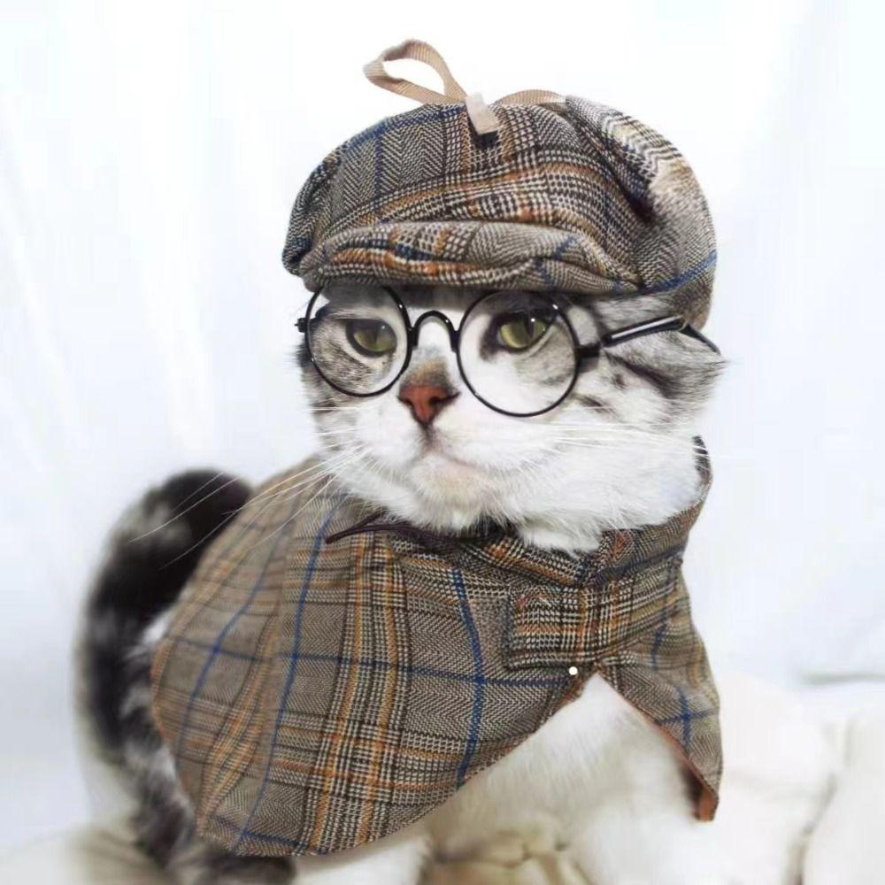 Funny Pet Detective Costume Set Charming Dog Halloween Costume Pet Sherlock Holmes Cloak  Puppy