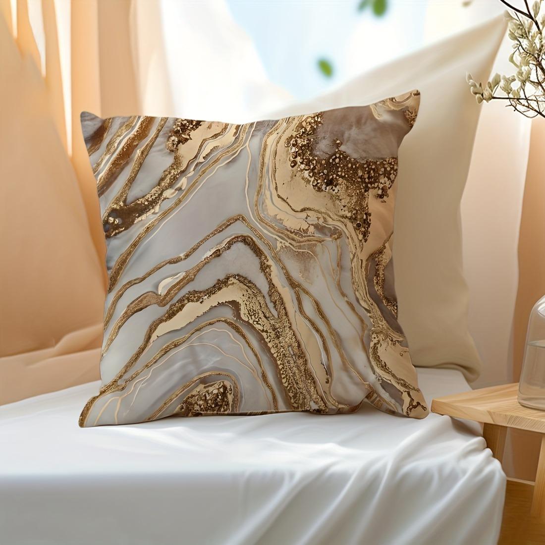 

1Pc gold streamline marble printing design peach skin velvet pillow cover 40x40cm/16x16inch