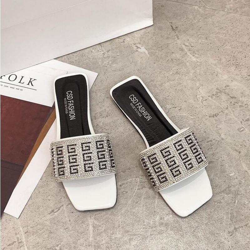 Fashion 2024 Sexy Women Sandals Summer Beach Shallow Mouth Rhinestones Ladies Fashion Show Comfortable Light Shoes Sandalias Femininas