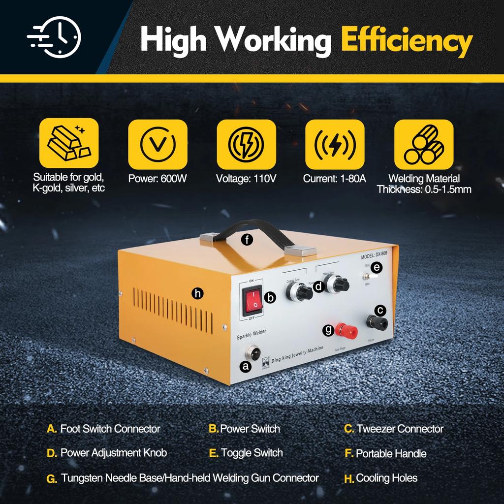 Jewelry Spot Welder Machine, 110V 80A Pulse Sparkle Spot Welder Portable Spot Welding Machine with Foot Pedal for Gold Silver