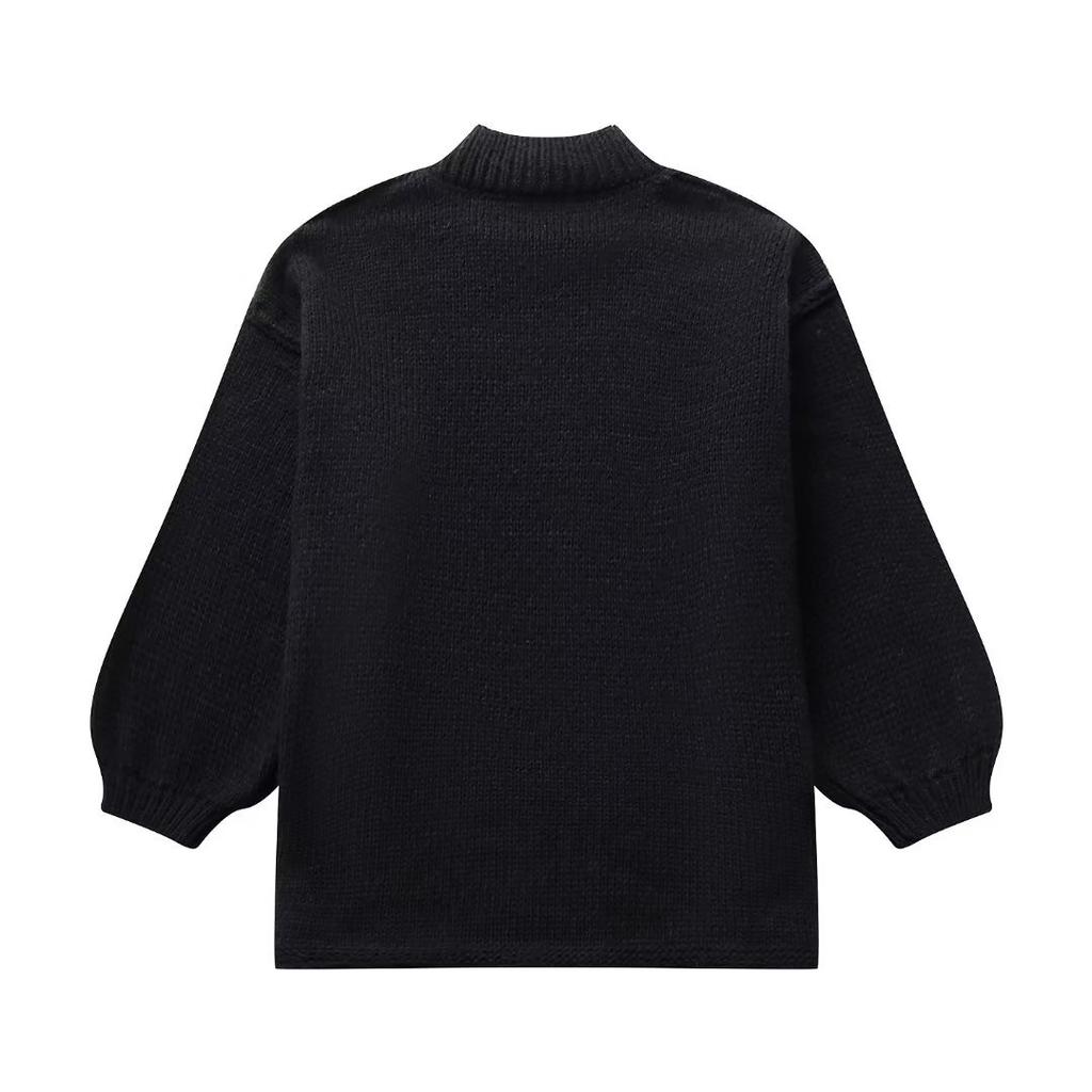 Women Fashion Round Neck Knitted Jumper 2024 New Autumn Winter Long Lantern Sleeve Sweater Female Hight Street Warm Lady Chic Pullover Sweater