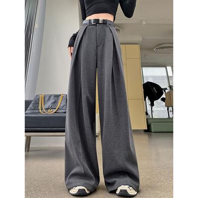 Verdikte wollen broek Dames winter casual pakbroek Voelt soepel aan Hoge taille en dun Vloerlange wijde pijpen