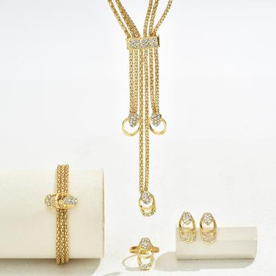 Alloy with Glass Embellishments and Ring Popular Bracelet Earrings Suit Fashion  Jewelry Accessory