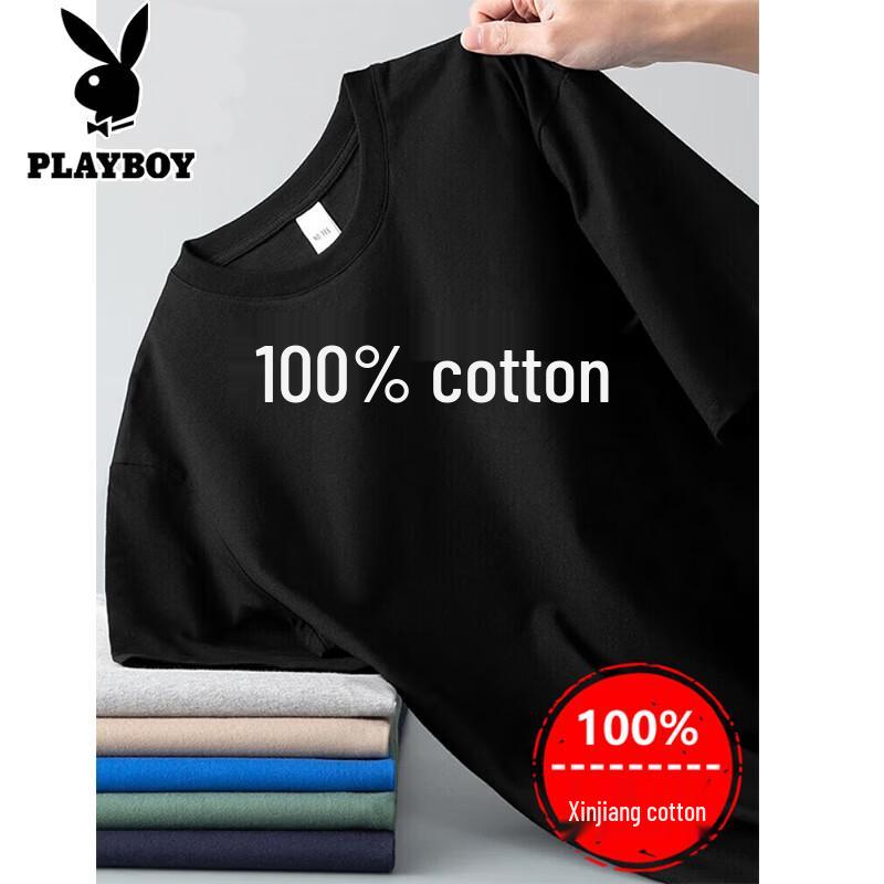 PLAYBOY Men s Pure Cotton Round Neck Short Sleeve T-Shirt M
