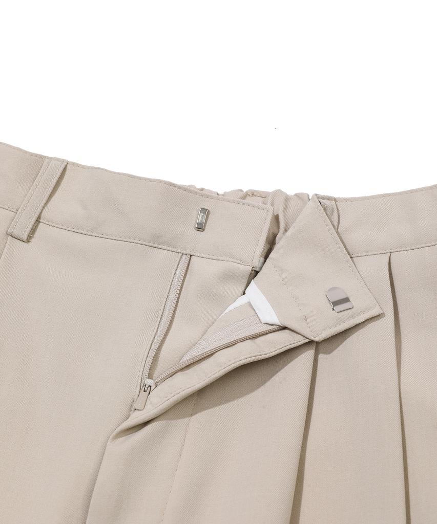 GNOK [Summer] Double-Pleated Elastic Wide Slacks [Beige]